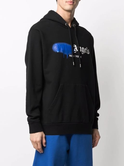 Palm Angels New York Blauwe Spuitlogo-print Hoodie Zwart - Image 2