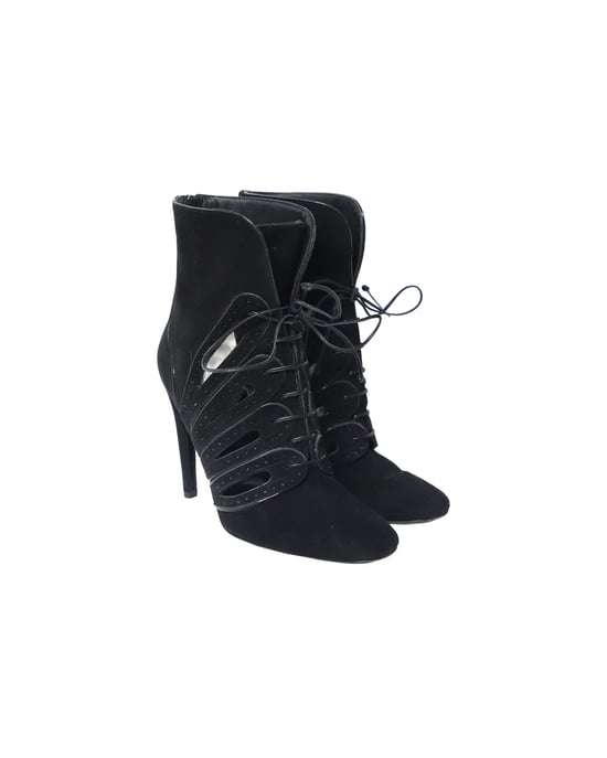Bottega Veneta Cutout Veterschoenen Enkellaarsjes in Zwart Suède - Image 3