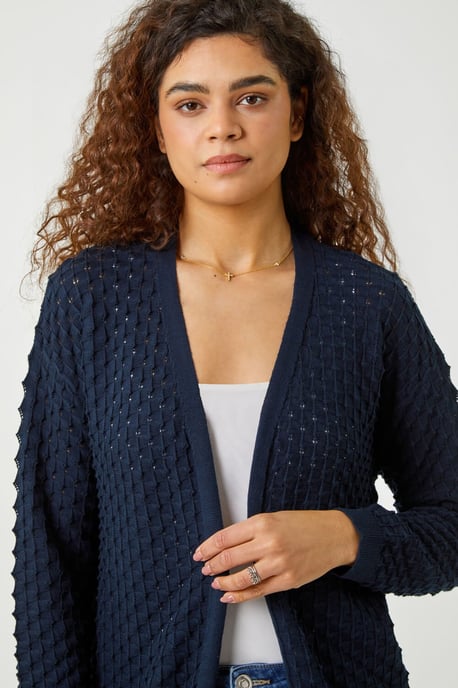 Cotton Blend Waffle Knit Cardigan