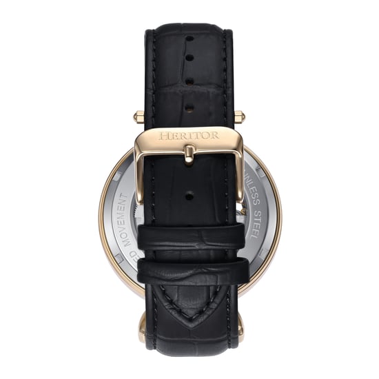 Heritor Automatic Lincoln Leather-Band Skeleton Watch with Moon Phase