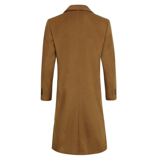 Heren Knielange Winter Wollen Jas Slim Fit Omslagkraag Zakelijke Jassen Khaki - Image 3
