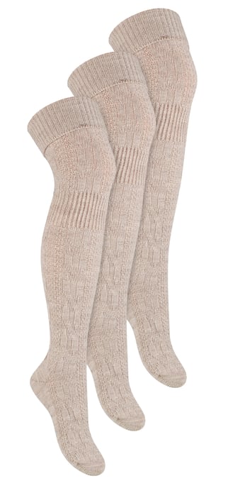 Steven - Dames 3 Paar Over Knie Wol Sokken | Multipack Vrouwen Lange Sokken - Beige - Image 1