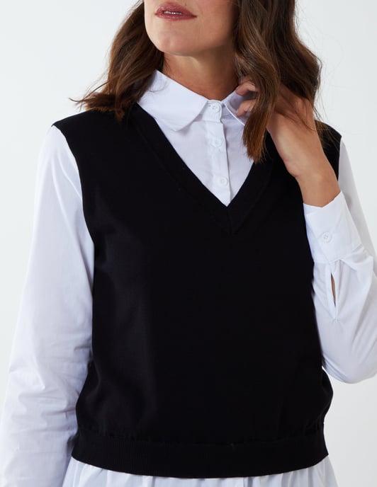 2 in 1 gebreide vest en collared shirt top - Image 3