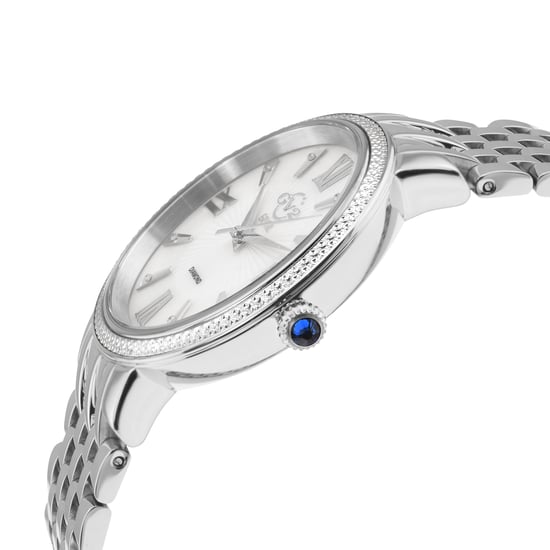 GV2 dames Padova edelsteen Zwitserse quartz diamanten witte wijzerplaat, bruine bloemen lederen band - Image 3