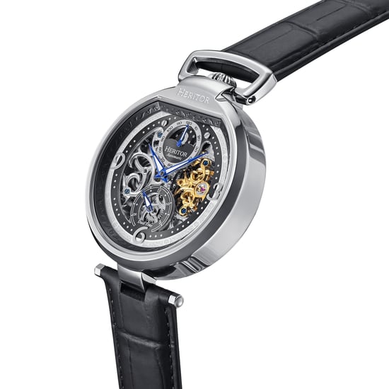 Heritor Automatic Lincoln Leather-Band Skeleton Watch with Moon Phase