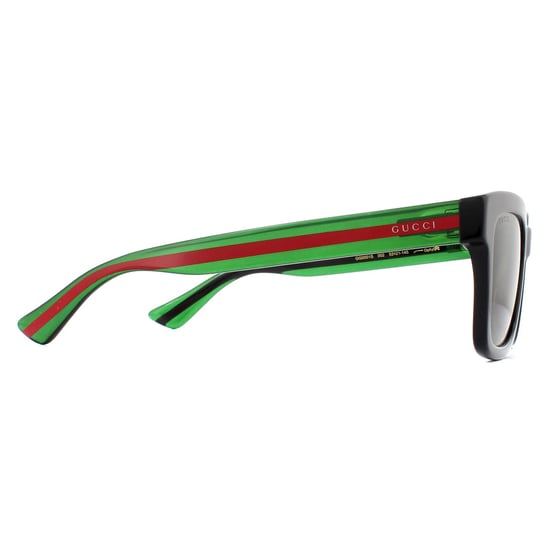 Gucci Square Mens Black and Green with Red Stripe Green Sunglasses
