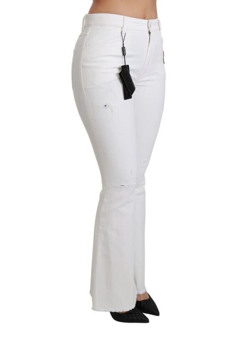 Dolce & Gabbana Dames Witte Hart Uitlopende Stretch Katoenen Broek - Image 3