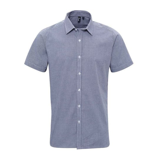 Premier Mens Gingham Cotton Short-Sleeved Shirt (Navy/White)