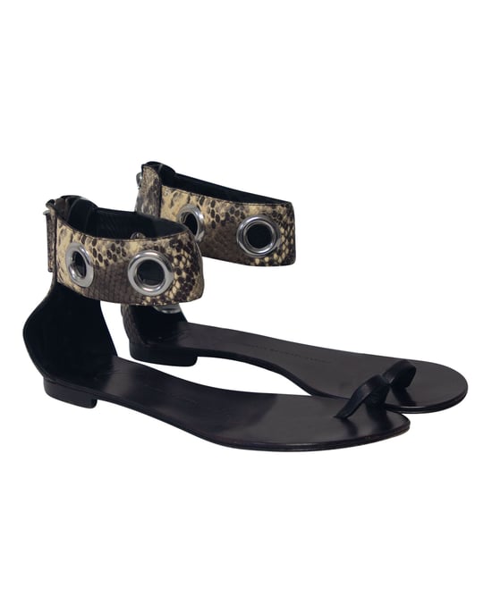 Giuseppe Zanotti Slangenprint Enkelsandaal met Platte Zool in Zwart Leer - Image 3