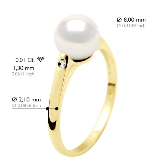 Ring Solitaire Diamanten 0,02 Cts - Echte Gecultiveerde Zoetwaterparel Rond 8-9 mm - Image 2