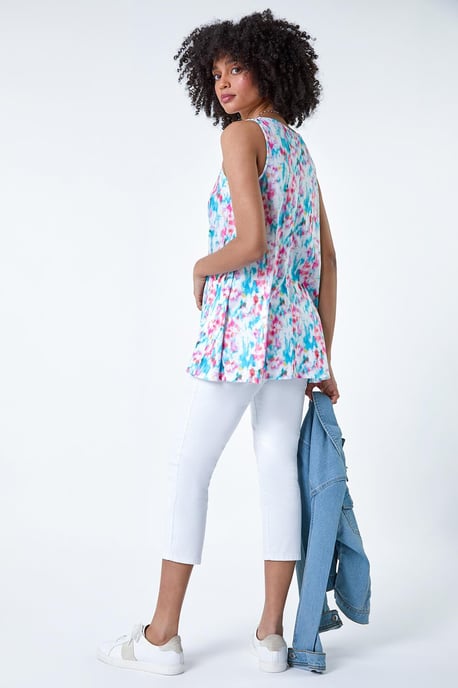 Printed Hanky Hem V-Neck Stretch Vest Top