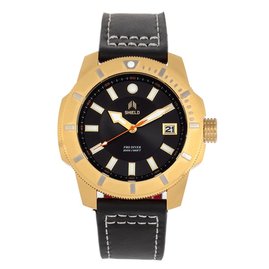 Shield Shaw Leather-Band Men's Diver Watch w/Date