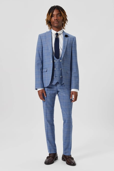 Breamore Skinny Fit Blue Check Wool Trousers