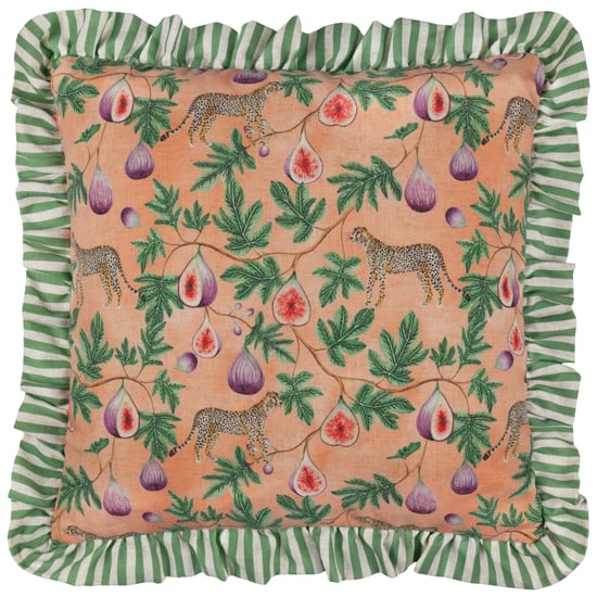 Wylder Tropics Okara Leopard And Fig Printed Ruffle Feather Rich Cushion