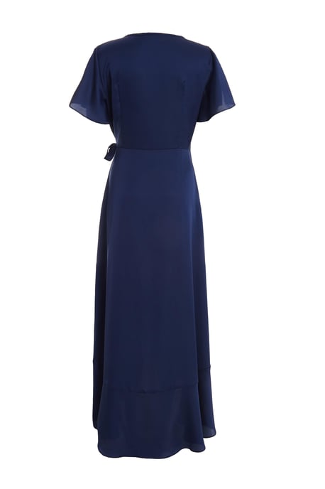 Navy Satin Wrap Maxi Dress