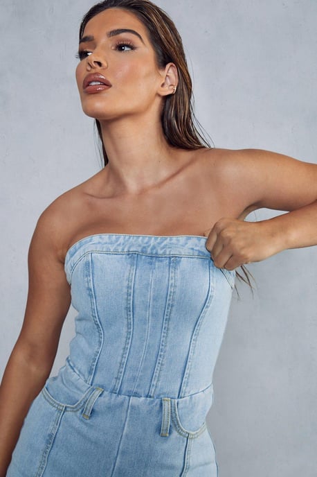 Seam Detail Bandeau Denim Jumpsuit - Image 2