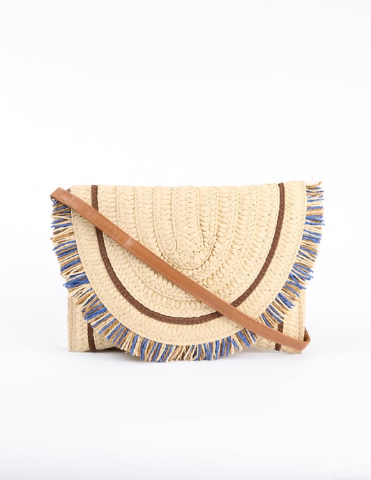 Woven Fringe Detail Clutch Bag With Attachable Strap