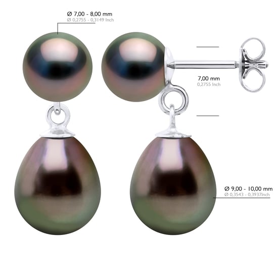 Dubbele Oorbellen - Wit Goud - Echte Geconstitueerde Tahiti Parel Ronde 7-8 en Perelaar 9-10 mm - Image 2