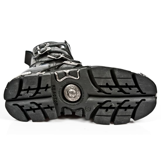 New Rock Flame Accented Black/Silver Leather Boots-591-S2