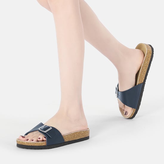 EVER AU Women Swan Leather Easy Slip-On Sandals - Navy Leather