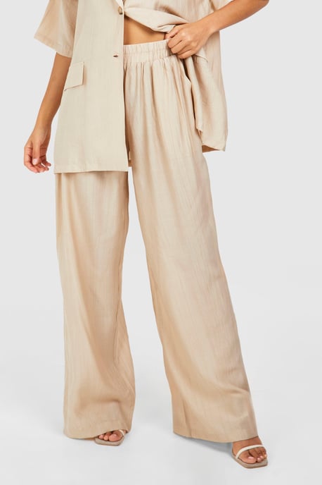 Textured Crinkle Relaxed Fit Wide Leg Trousers