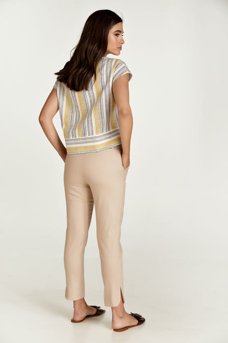 Beige Denim Style Cotton Pants