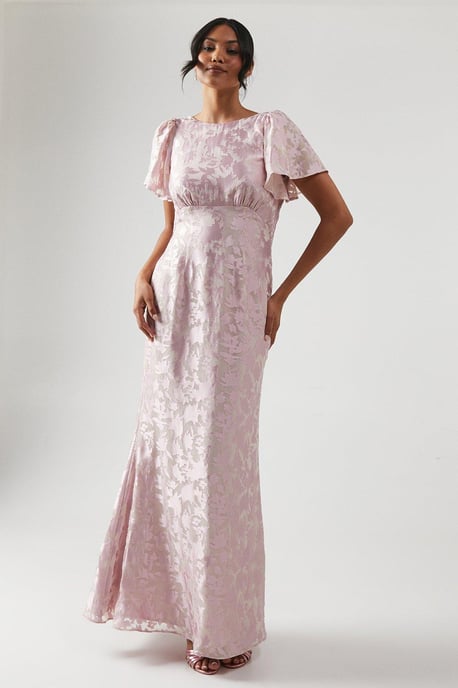 Cowl Back Satin Burnout Bridesmaids Dress