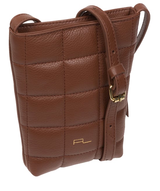 'Elouise' Dark Tan Nappa Leather Cross Body Phone Bag