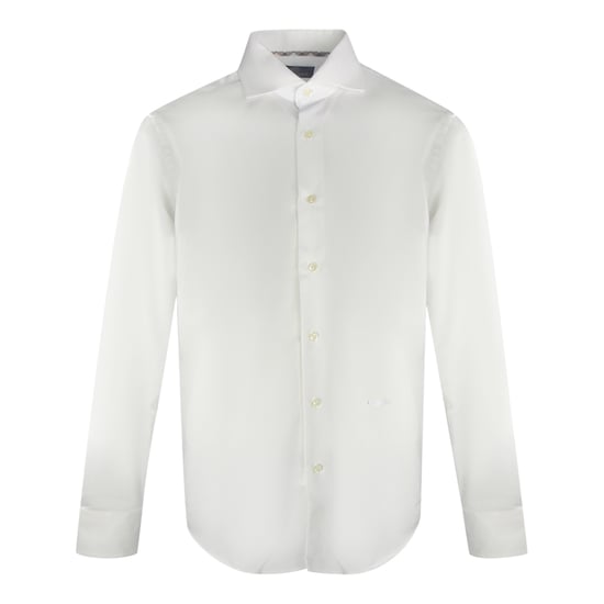 Aquascutum Plain Branded Logo Long Sleeve White Shirt