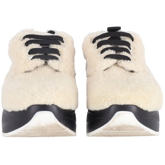 Celine Delivery Shearling Platform Sneakers in Cream Wool - Image 2