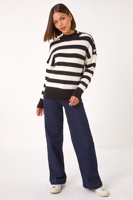 Button Shoulder Detail Stripe Knit Jumper