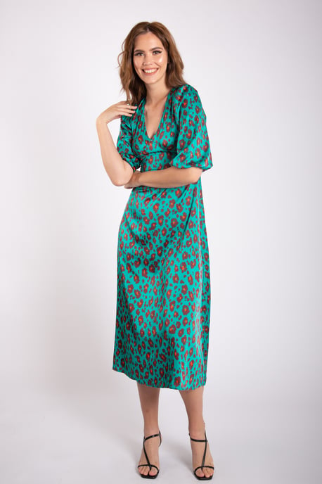 Midi-jurk met V-hals en dierenprint - Image 1