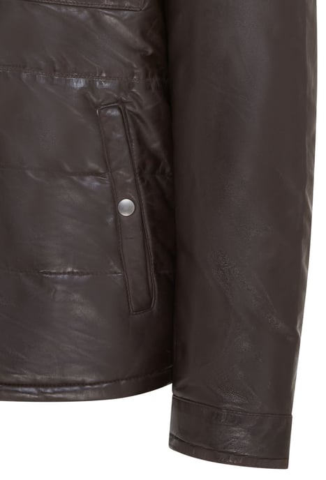 Mens Brown Leather Puffer Quilted Jacket - Farsund