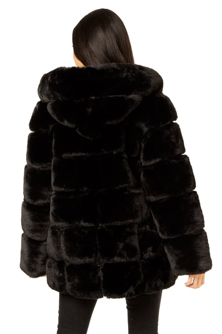 Horizontal Cut Fur Hooded Jacket