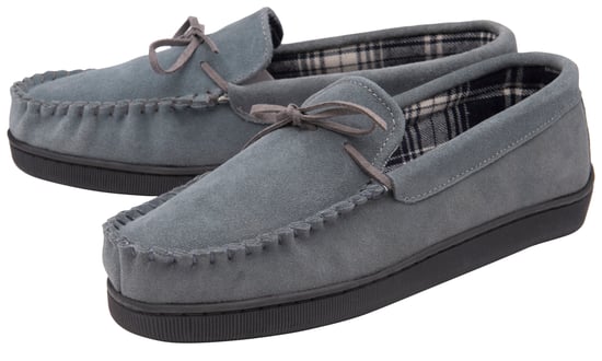 DUNLOP - Heren Echt Suède Leren Fleece Gevoerde Mocassin Slippers (12, Grijs) - Image 1