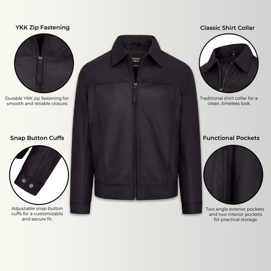 Mens Black Retro Classic Leather Harrington Biker Jacket - Drammen