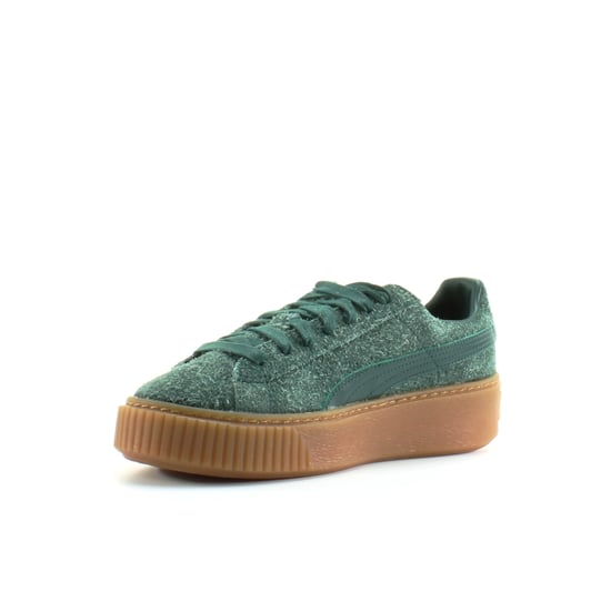 Puma Platform Elemental Green Suede Leather Womens Lace Up Trainers 362224 04