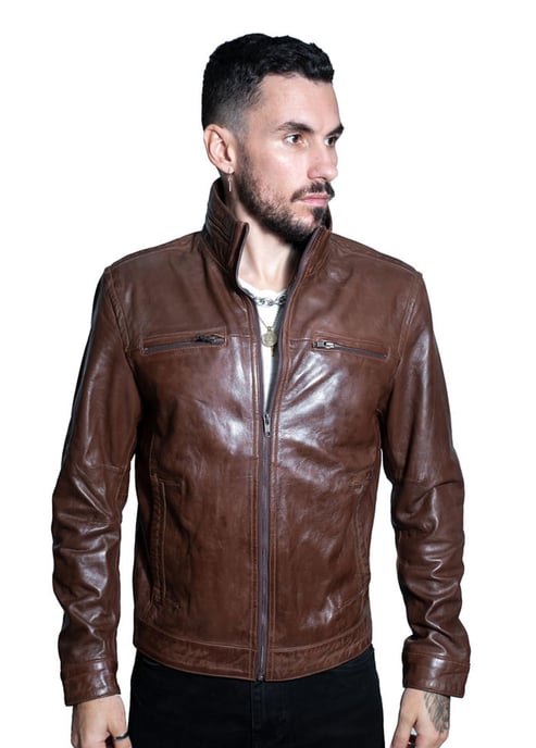 Mens Classic Leather Biker Jacket-Caracas