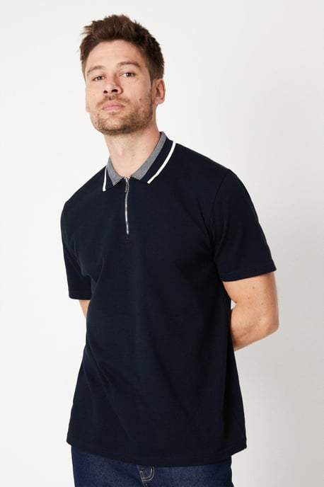 Jacquard Collar Zip Polo Shirt