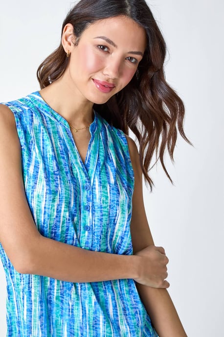 Abstract Stripe Burnout V-Neck Pintuck Shirt