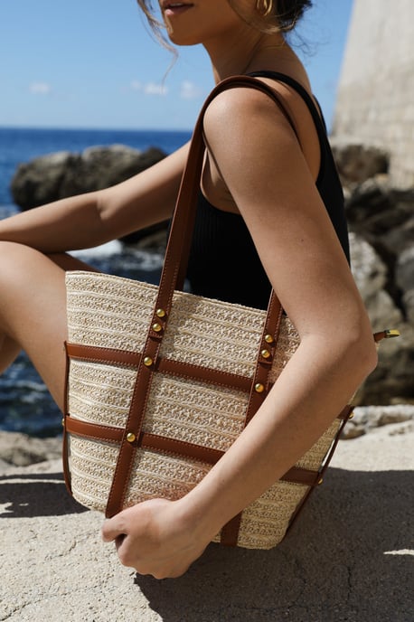 Wheres That From Womens 'Coqueta' Large Raffia Bag With Stud Detail