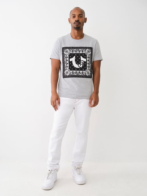 Short Sleeve Fray Twill Applique Tee in Grey