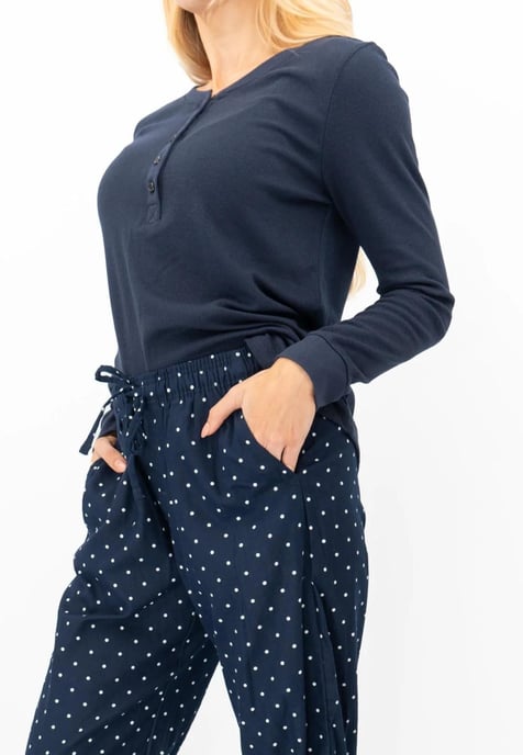 GAP Womens Pyjama Flanellen Slaapset in Navy Polka Dot - Image 4