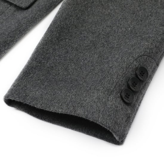 Heren Knielange Winter Wollen Jas Slim Fit Omslagkraag Zakelijke Jassen Grijs - Image 5