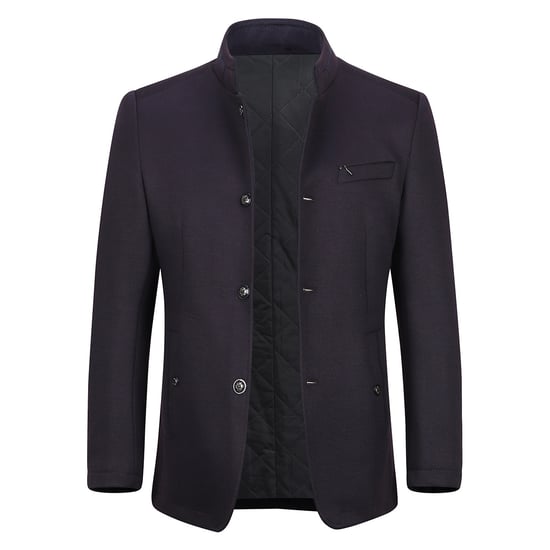 Men's Short Slim Fit Coat with Stand-Up Collar Business Casual Wool Overcoat Red
