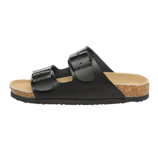 EVER AU Men Duck Leather Twin Buckle Sandals - Black Leather