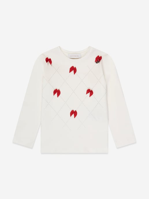 Monnalisa Girls Long Sleeve T-Shirt in White