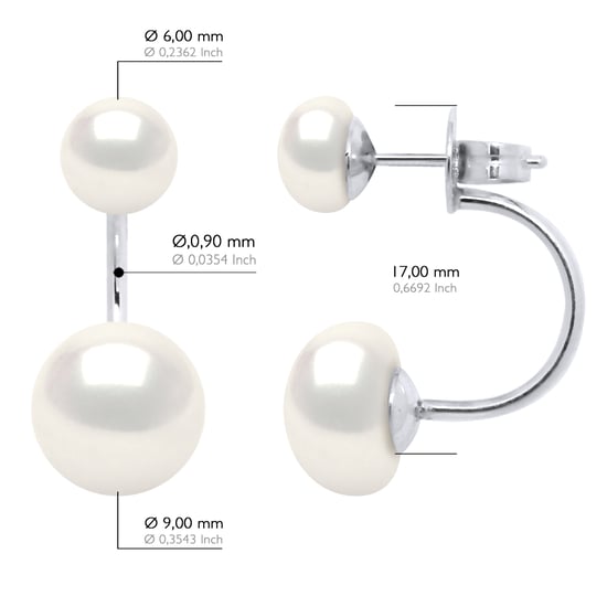 Oorbellen Duo Echte Cultiveerbare Zoetwaterparels Knop 6 en 9 mm - Image 2