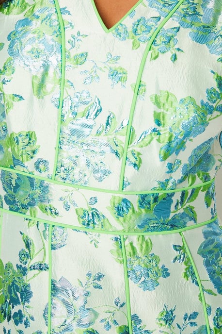 Piped Jacquard Midi Dress