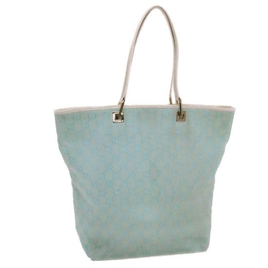 GUCCI GG Canvas Shopper Tas Lichtblauw Wit Auth 50181 - Image 6
